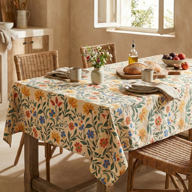 Vintage Mediterranean Floral Seamless Pattern Tablecloth (Mediterranean wildflower patterned tablecloth)