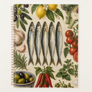 Vintage Mediterranean Food & Sardines Kitchen Post Planner