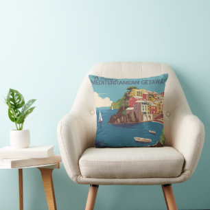 Vintage Mediterranean Getaway Travel Design Cushion