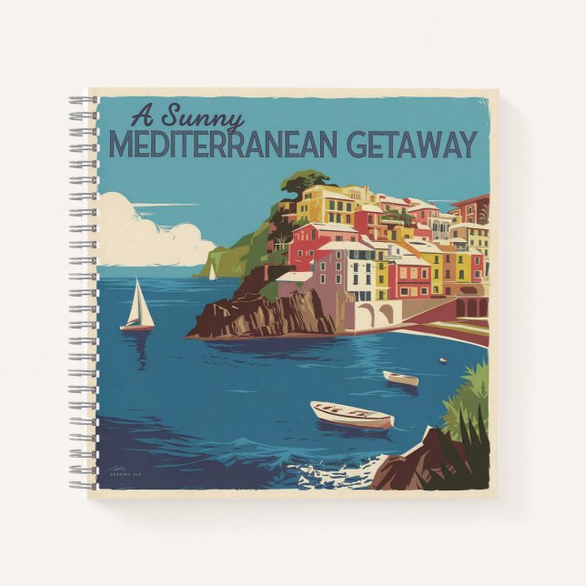 Vintage Mediterranean Getaway Travel Design Notebook (Front)