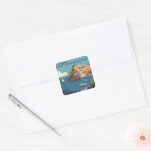 Vintage Mediterranean Getaway Travel Design Square Sticker