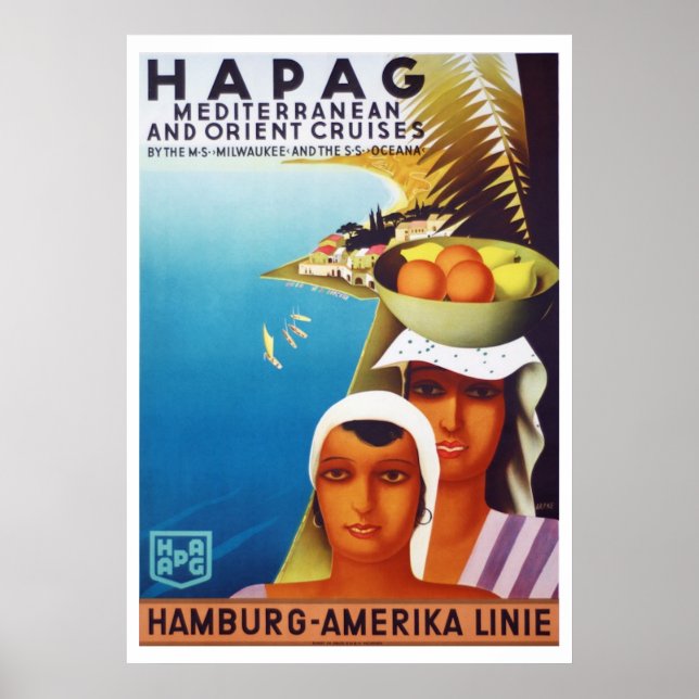 Vintage Mediterranean & Orient Cruise Travel Poster (Front)