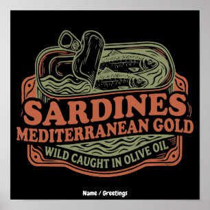 Vintage Mediterranean Sardine Tin Retro Seacuterie Poster