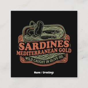Vintage Mediterranean Sardine Tin Retro Seacuterie Square Business Card