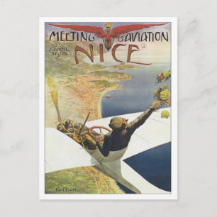 Vintage Meeting D'aviation Nice Postcard
