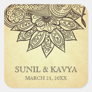 Vintage Mehendi Henna Indian Wedding Favour Sticke Square Sticker