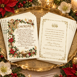 Vintage Memorare Prayer Catholic Christmas Holiday Card