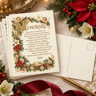 Vintage Memorare Prayer Catholic Christmas Holiday Postcard