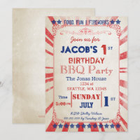 Vintage Memorial Day Birthday party Invitation