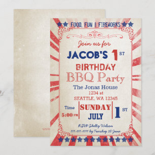 Vintage Memorial Day Birthday party Invitation