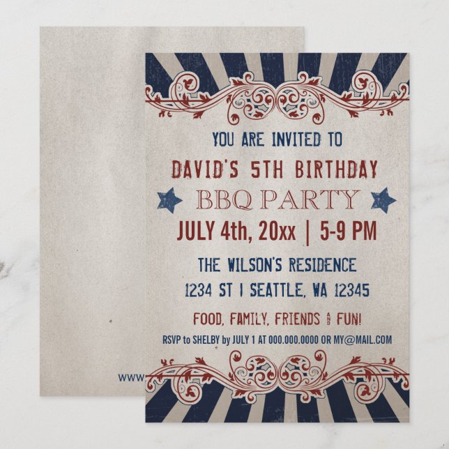 Vintage Memorial Day Birthday Party Invitations (Front/Back)