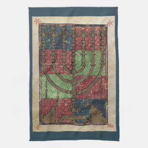 Vintage Menorah, Festival of Lights Happy Hanukkah Tea Towel