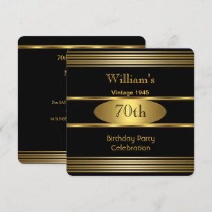 Vintage Mens 70th Birthday Party Gold Black 1945 Invitation