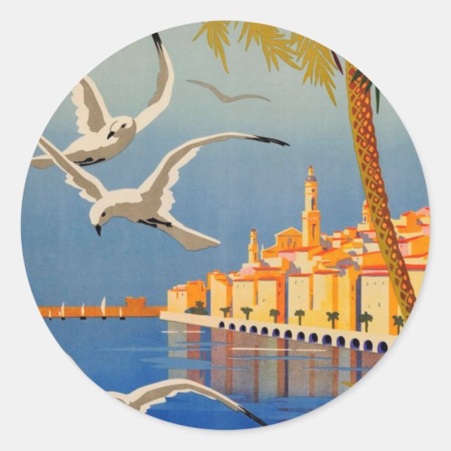 Vintage Menton CoTe D'azur Classic Round Sticker (Front)