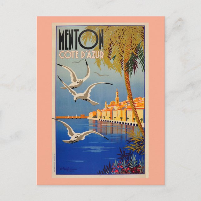 Vintage Menton CoTe D'azur Holiday Postcard (Front)