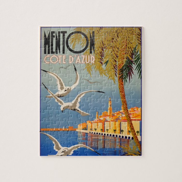 Vintage Menton CoTe D'azur Illustration Art Jigsaw Puzzle Zazzle.co.uk