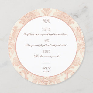 Vintage Menu Damask Wedding Menu Round