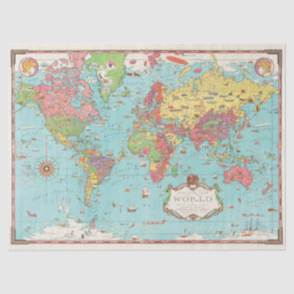 Vintage Mercator World Map Decoupage Tissue Paper
