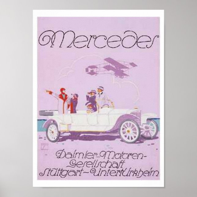 VIntage Mercedes Ad -Purple, Aeroplane Poster (Front)