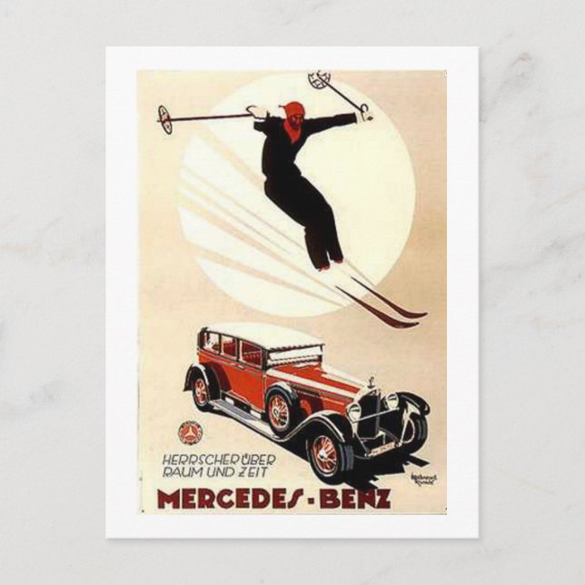 Vintage Mercedes Benz Ski Ad Postcard (Front)