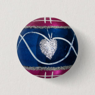 Vintage  Mercury Glass Christmas Heart Pink Blue 3 Cm Round Badge