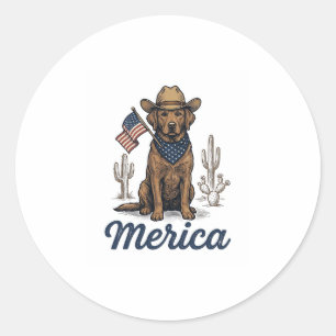 Vintage Merica Cowboy Dog American Flag Shirt_1 Classic Round Sticker