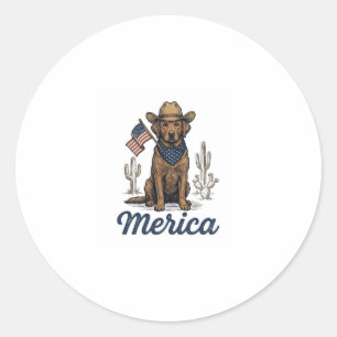 Vintage Merica Cowboy Dog American Flag Shirt_1 Classic Round Sticker