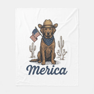 Vintage Merica Cowboy Dog American Flag Shirt_1 Fleece Blanket