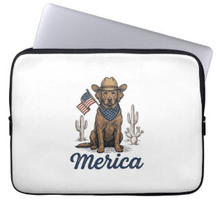 Vintage Merica Cowboy Dog American Flag Shirt_1 Laptop Sleeve
