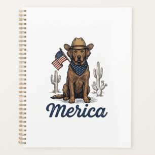 Vintage Merica Cowboy Dog American Flag Shirt_1 Planner