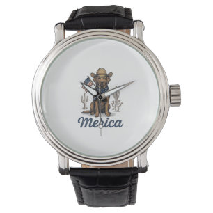 Vintage Merica Cowboy Dog American Flag Shirt_1 Watch