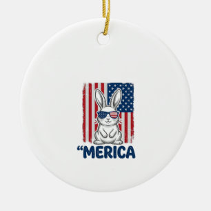 Vintage Merica Patriotic Bunny Shirt Design_1 Ceramic Tree Decoration