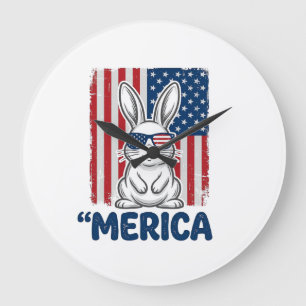 Vintage Merica Patriotic Bunny Shirt Design_1 Large Clock
