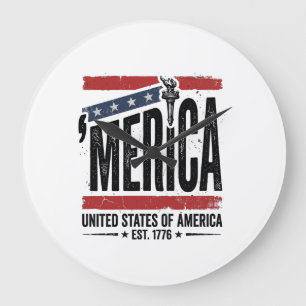 Vintage Merica Patriotic Distressed Shirt Design_1 Large Clock