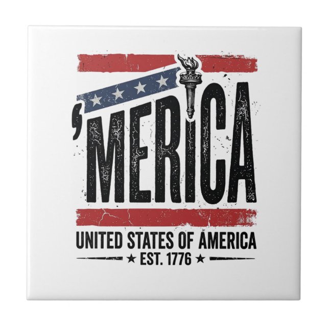 Vintage Merica Patriotic Distressed Shirt Design_1 Tile (Front)
