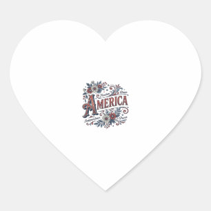 Vintage Merica Patriotic Floral Shirt Design_1 Heart Sticker