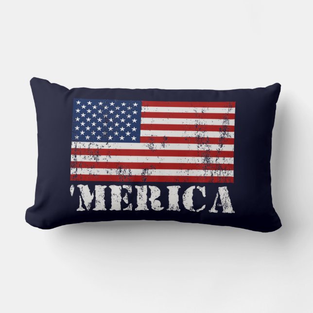 Vintage 'MERICA U.S. Flag Lumbar Throw Pillow (Front)