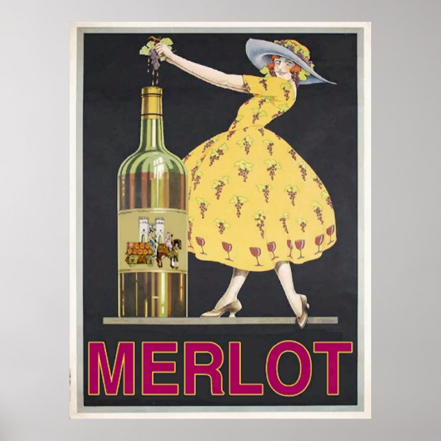 Vintage Merlot Wine Maid Poster (Front)