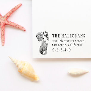 Vintage Mermaid Custom Family Name Return Address Self-inking Stamp