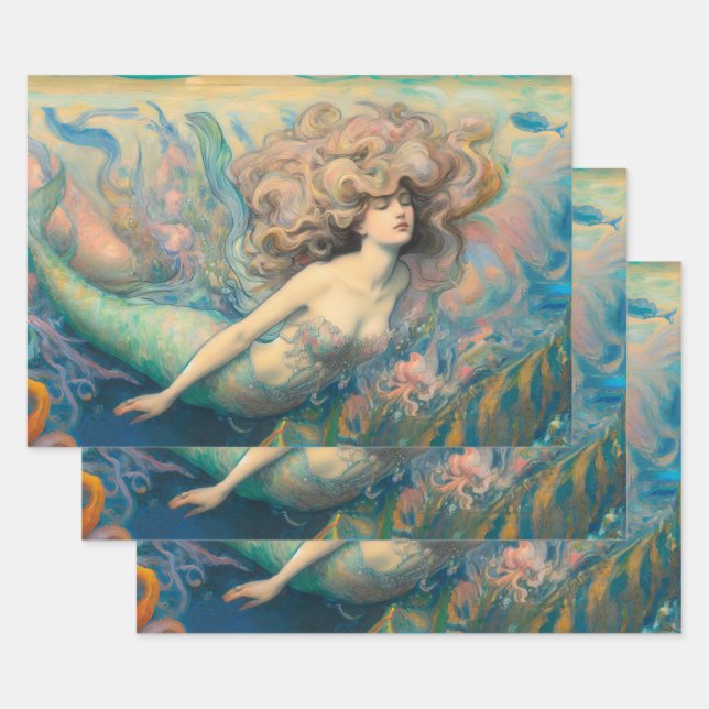 Vintage Mermaid Decoupage Decoupaging Wrapping Paper Sheet (Set)