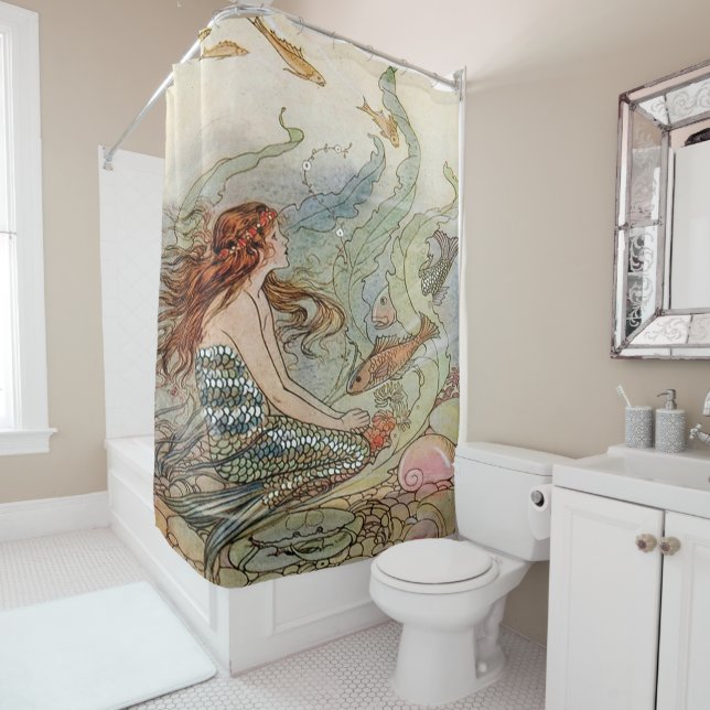 Vintage Mermaid Dover Under The Sea Shower Curtain (In Situ)