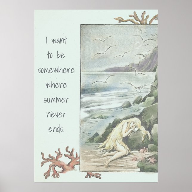 Vintage Mermaid Dreaming Quote   Poster (Front)