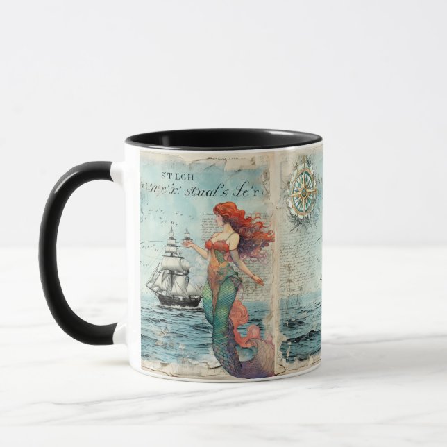 Vintage Mermaid Enchantment: A Magical Underwater  Mug (Left)
