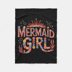 Vintage mermaid girl birthday surfing vacation fleece blanket