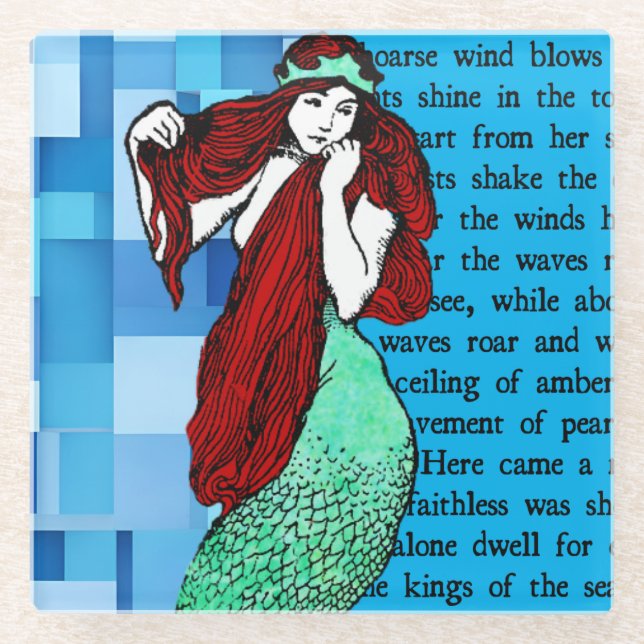 Vintage Mermaid Glass Coaster (Front)
