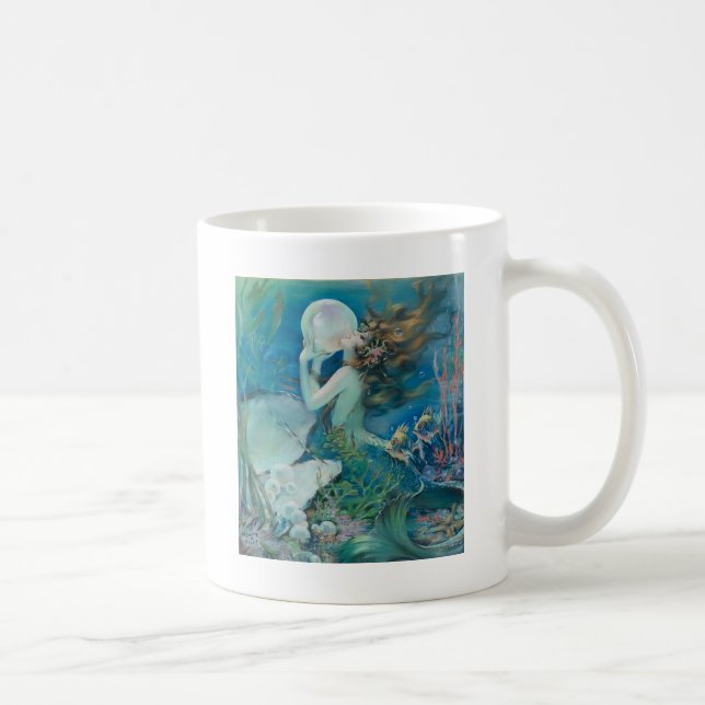 Vintage Mermaid Holding Pearl Coffee Mug (Right)