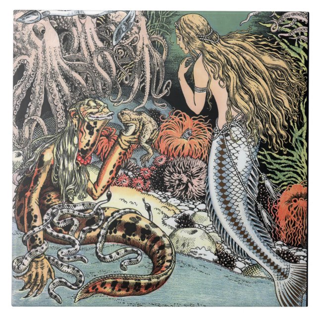 Vintage Mermaid & Octopi Tile (Front)