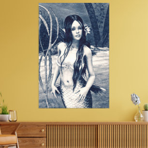 Vintage Mermaid Old Photo Fantasy Art Canvas Print