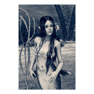 Vintage Mermaid Old Photo Fantasy Art Poster