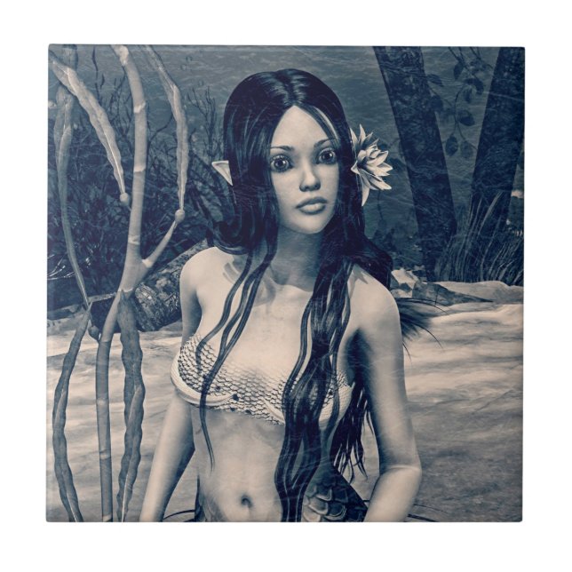 Vintage Mermaid Old Photo Fantasy Art Tile (Front)
